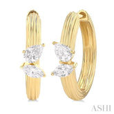 3/8 Ctw Marquise and Pear Cut Diamond Ribbed Hoop Fashion Earrings in 14K Yellow Gold